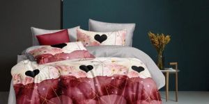 Poly Cotton King Heart Shape Design Bedsheet Set