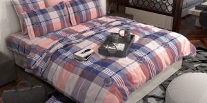 Poly Cotton Printed Check Design Bed Comforter Set