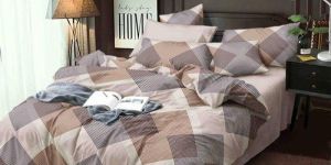 Poly Cotton Printed Square Box Design Bed Comforter Set