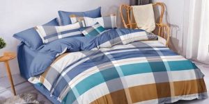 Poly Cotton Printed Stripe Design Bed Comforter Set
