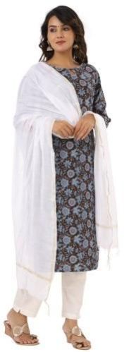 Ladies Grey Kurta Pant Set with Dupatta