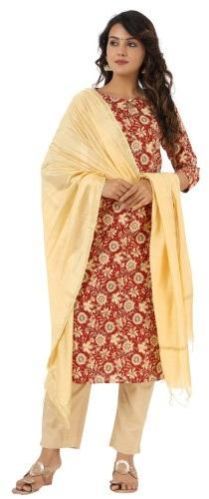 Ladies Maroon Kurta Pant Set with Dupatta