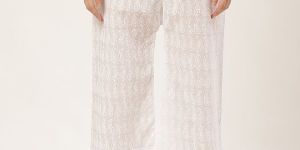 Vastraa Fusion Women's Regular Fit Cotton Chikan Palazzo - (White)