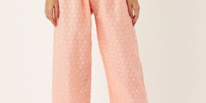 Vastraa Fusion Women's Regular Fit Cotton Chikan Palazzo - (Peach)
