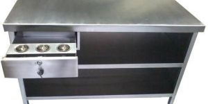 SS Counter Table with Glass Top