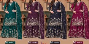 Georgette Fabric Embroidered Sharara Suits