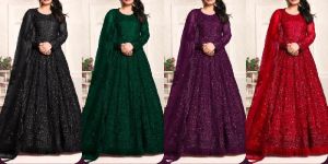 Velvet Fabric Embroidered Anarkali Suits
