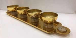 Brass Bowl Set with Tray
