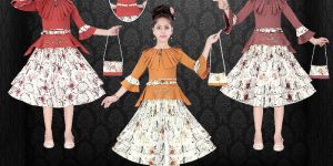 Girls Printed Skirt Top Set