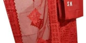 Red Applique Cut Work Suit Material