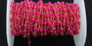 Hot Pink Crystal 3 MM Beaded Rosary Style Chain