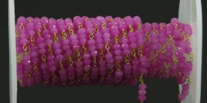 Hot Pink Crystal 3 MM Beaded Wire Wrapped Rosary Chain