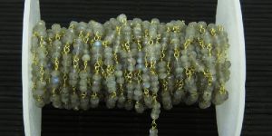 Labradorite 3 Mm Beaded Wire Wrapped Chain