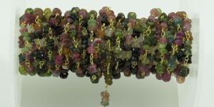 Multi Tourmaline 3 MM Faceted Beads Wire Wrapped Rosary Chain