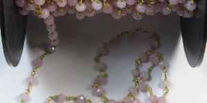 Pink Opel Jade 3 MM Beaded Wire Wrapped Rosary Style Chain