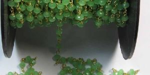 Prehnite Green Crystal 3 MM Wire Wrapped Rosary Style Chain