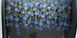 Sky Blue Crystal 3 MM Wire Wrapped Rosary Style Chain