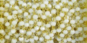 White Agate Beaded 3 MM Wire Wrapped Rosary Chain