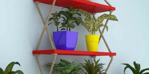 Wooden Red Hanging Wall Shelf