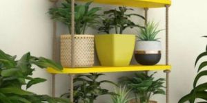 Wooden Yellow Hanging Wall Shelf