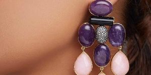 Rose Quartz Drop Earrings with Black Onyx Pipes