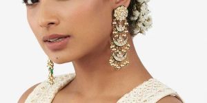 White Gold Tone Kundan Earrings