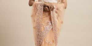 1572 Net Peach Embroidered Saree