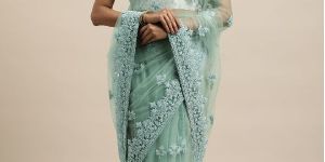 1572 Net Sea Green Embroidered Saree
