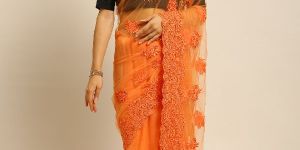 349 Net Peach Hand Embroidered Saree