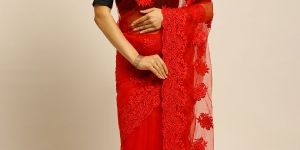 349 Net Red Hand Embroidered Saree