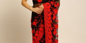 483 Net Black Pearl Embroidered Saree