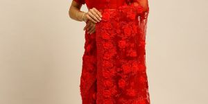 483 Net Red Pearl Embroidered Saree