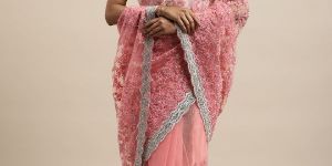 904 Net Pink Embroidered Saree