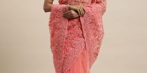 956 Net Pink Embroidered Saree