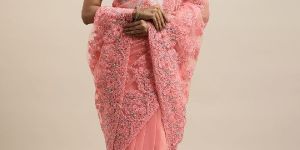 957 Net Pink Embroidered Saree
