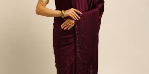 996 Satin Maroon Diamond Work Saree