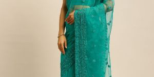 999 Net Blue Thread Embroidered Saree