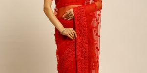 999 Net Red Thread Embroidered Saree
