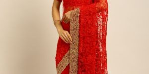 Net Pearl Embroidered Saree