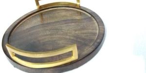 Wooden Round Tray with Brass Handle