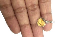 Natural Yellow Fire Labradorite 925 Sterling Silver Bezel Pendant