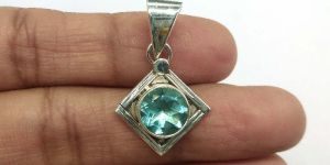 Swiss Blue Topaz Quartz Faceted 925 Sterling Silver Pendant