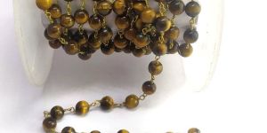 Natural Tiger Eye Brass Gold Plated Rosary Chain