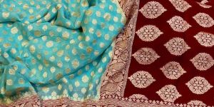 Semi Georgette Allover Golden Double Zari Jaal Sarees