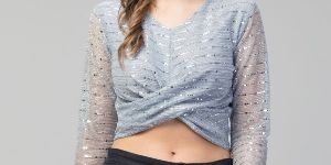 Women Girls Knot Style Tinsel Bling Women Top