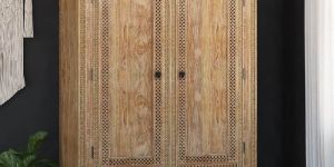 Hand Carved Teak Wood Moroccan Style Large Armoire Wardrobe