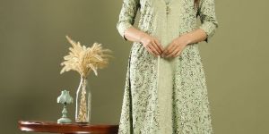 Green Crop Top with Palazzo and Shrug Set