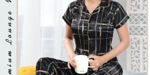 Satin Font Open Night Suit