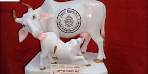 White Marble Cow & Calf Statue