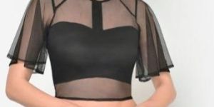 Women Black Mesh Flared Sleeve Top